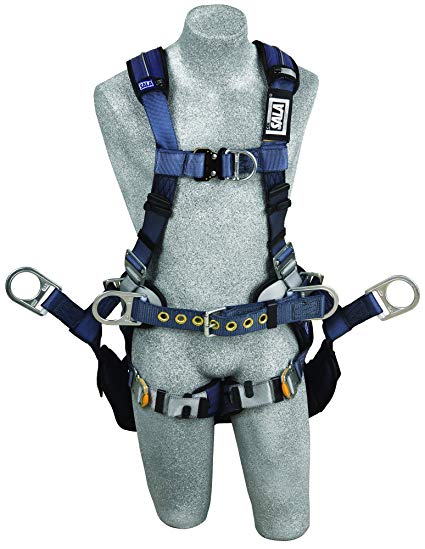 3M DBI-SALA ExoFit XP 1110301 Tower Climbing Harness, Front/Back/Side D-Rings, Belt w/Back Pad, Seat Sling w/Position Rings, QC Buckles, Medium, Blue/Gray