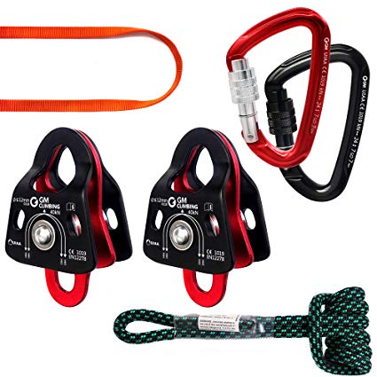 GM CLIMBING Hardware Kit for 5:1 Mechanical Advantage Pulley/Hauling/Dragging System Block and Tackle(Polyester Prusik Cord)